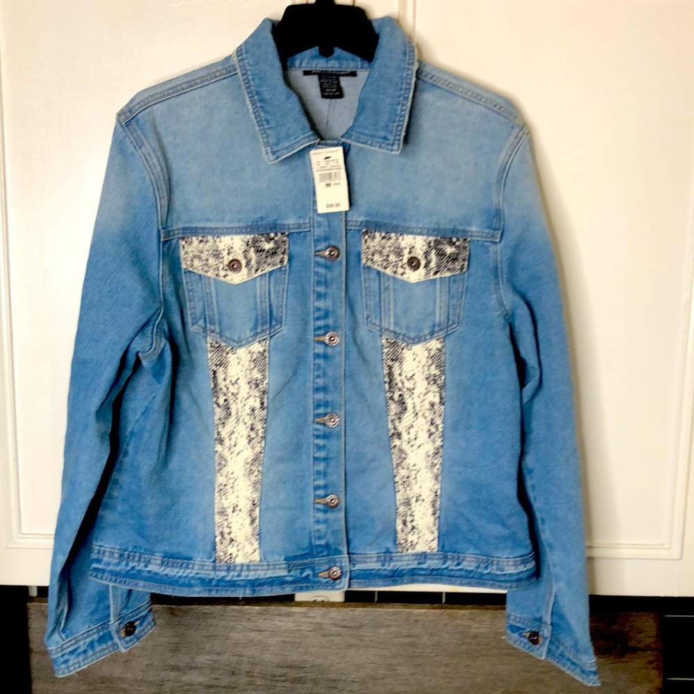 Ashley Steward womens jean jacket snake skin print plus size 18/20